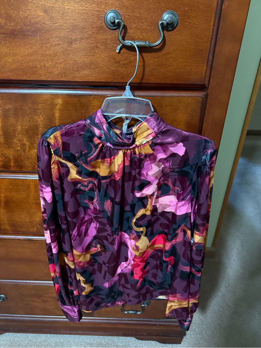 Nine West Women's Burgundy Multicolor Abstract Blouse
